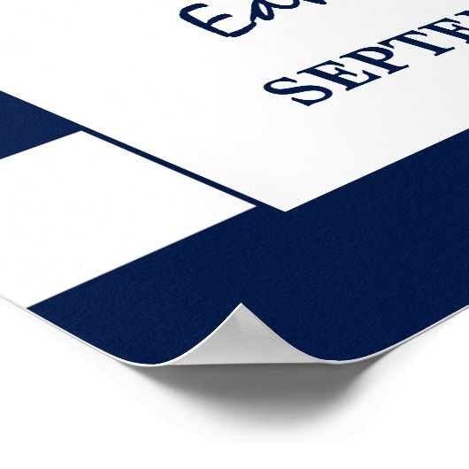 シックモダンネイビーブルーとホワイトの結婚歓迎 ポスター (角)