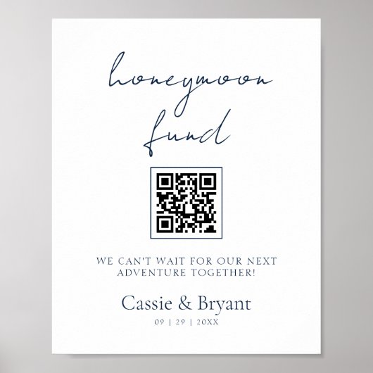 シックモダンネイビーブルーハネムーン基金結婚のサイン ポスター (正面)