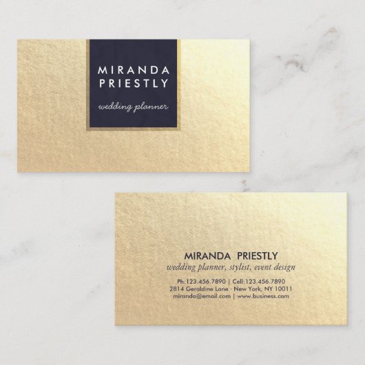 シックモダンネイビーブルーフェイクゴールドフォイルルクセクリエイティブ 名刺 (正面/裏面)