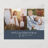 シックモダンネイビーブルーフォトコラージクリスマスニュース シーズンポストカード (正面)