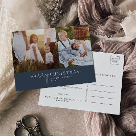 シックモダンネイビーブルーフォトコラージクリスマスニュース シーズンポストカード