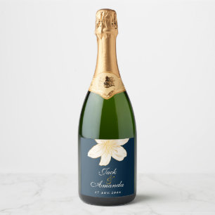 シックモダンネイビーブルーワインボトルシール&ラベル スパークリングワインラベル