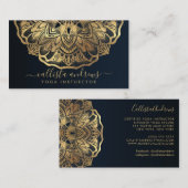 シックモダンネイビーブルー金ゴールドマンダラヨガインストラクター 名刺 (正面/裏面)