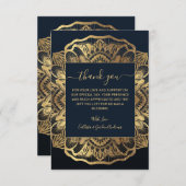 シックモダンネイビーブルー金ゴールドマンダラ サンキューカード (正面/裏面)