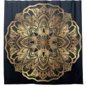 シックモダンネイビーブルー金ゴールドマンダラ シャワーカーテン (正面)