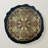 シックモダンネイビーブルー金ゴールドマンダラ ラウンドクッション (裏面)