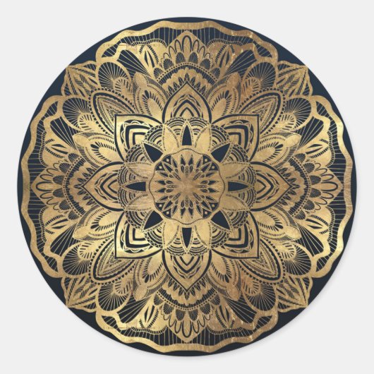 シックモダンネイビーブルー金ゴールドマンダラ ラウンドシール (正面)