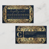 シックモダンネイビーブルー金ゴールドマンダラ ロイヤリティカード (正面/裏面)