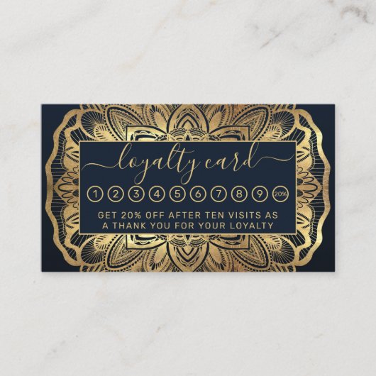 シックモダンネイビーブルー金ゴールドマンダラ ロイヤリティカード (正面)