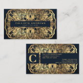 シックモダンネイビーブルー金ゴールドマンダラ 名刺 (正面/裏面)