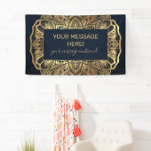 シックモダンネイビーブルー金ゴールドマンダラ 横断幕 (インサイチュ)