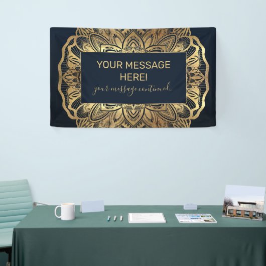 シックモダンネイビーブルー金ゴールドマンダラ 横断幕 (トレードショー)