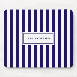 シックモダンネイビーブルー&ホワイト垂直ストライプ マウスパッド