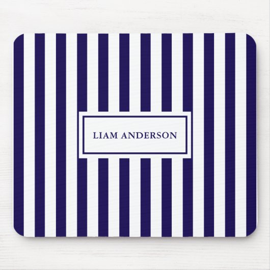 シックモダンネイビーブルー&ホワイト垂直ストライプ マウスパッド (正面)