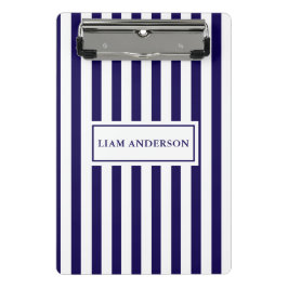 シックモダンネイビーブルー&ホワイト垂直ストライプ ミニクリップボード