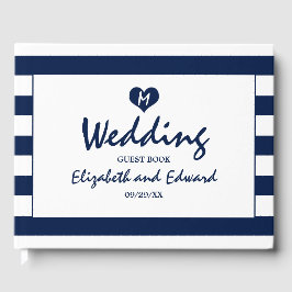 シックモダンネイビーブルー&ホワイト結婚ズ ゲストブック