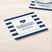 シックモダンネイビーブルー&ホワイト結婚ズ スクエアペーパーコースター (アングル)