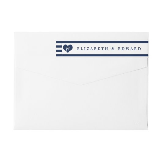 シックモダンネイビーブルー&ホワイト結婚ズ ラップアラウンドラベル (裏面)