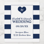 シックモダンネイビーブルー&ホワイト結婚ズ ワインラベル (シングルラベル)