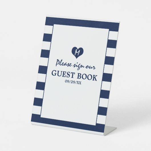 シックモダンネイビーブルー&ホワイト結婚ズ 台座サイン (正面)