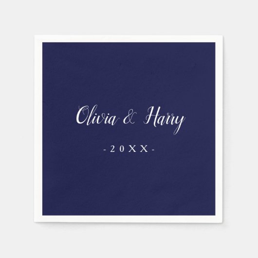 シックモダンネイビーホワイト結婚ズペーパーナプキン スタンダードカクテルナプキン (正面)