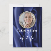 シックモダンネイビーSilky生命の写真お祝い 招待状 (裏面)