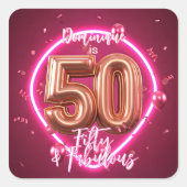 シックモダンネオングローバラ金ゴールド50th誕生日 スクエアシール (正面)