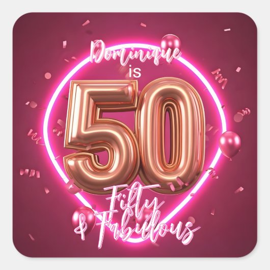 シックモダンネオングローバラ金ゴールド50th誕生日 スクエアシール (正面)