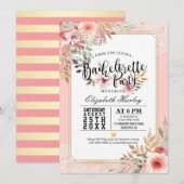 シックモダンバチェロレッテエレガントピンクの花 招待状 (正面/裏面)
