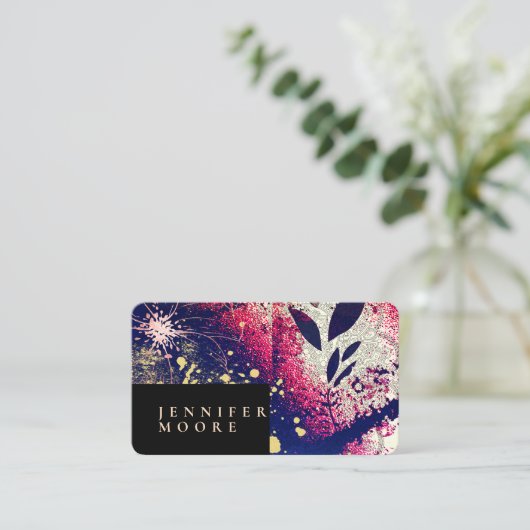 シックモダンバラエレガント金ゴールドブルゴーニュ抽象芸術 名刺 (スタンド正面)