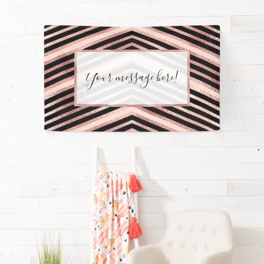 シックモダンバラ金ゴールドピンクブラックシェブロンジオ 横断幕 (インサイチュ)