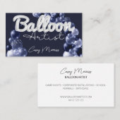 シックモダンバルーンアーティスネイビーブルーシルバー 名刺 (正面/裏面)