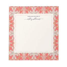 シックモダンバロックパターンレッドオレンジアイボリー ノートパッド