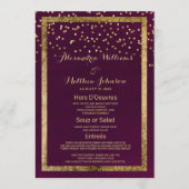 シックモダンバーガンディ金ゴールド紙吹雪結婚のメニュー メニュー (正面)