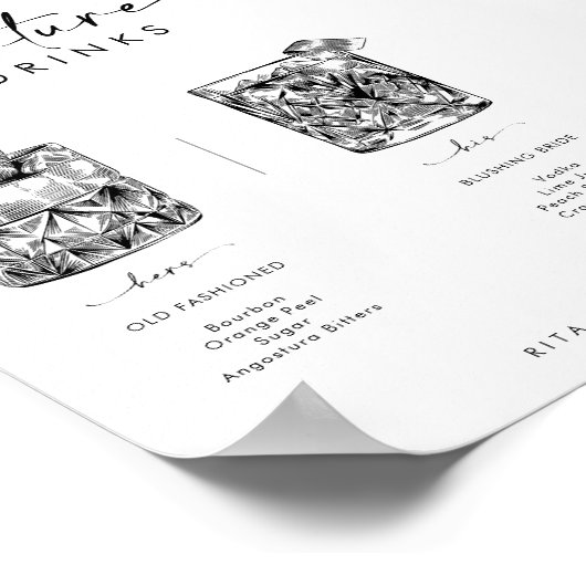 シックモダンバーシグネチャー結婚ドリンクの看板 ポスター (角)