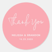 シックモダンパステルピンク結婚のサンキュースクリプト ラウンドシール (正面)