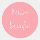 シックモダンパステルピンク結婚のスクリプトエンベロープ ラウンドシール (正面)