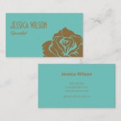 シックモダンパステルブルーティール（緑がかった色）ゴールデンフラワー 名刺 (正面/裏面)