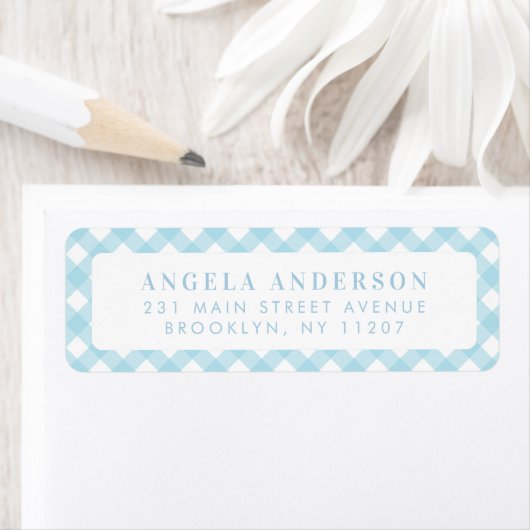 シックモダンパステルライトブルーギンガムプレイドチェック ラベル (インサイチュ)