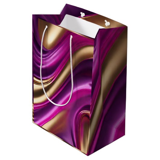 シックモダンパープルピンクと金ゴールド ミディアムペーパーバッグ (裏面アングル)
