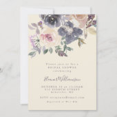 シックモダンパープルフローラ水彩ブライダルシャワー 招待状 (正面)