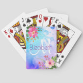 シックモダンパープルブルーフローラウォーターカラーモノグラム トランプ (裏面)