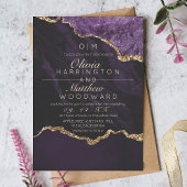 シックモダンパープル結婚ズ金ゴールドアゲート結婚ス 招待状