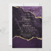 シックモダンパープル結婚ズ金ゴールドアゲート結婚ス 招待状 (正面)