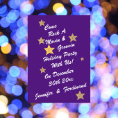 シックモダンパープル金ゴールドスターグルービーホリデーパーティー 招待状