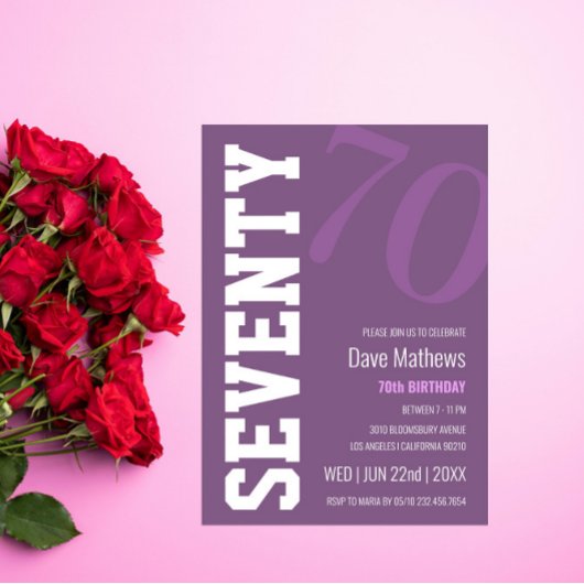 シックモダンパープル70誕生日 招待状