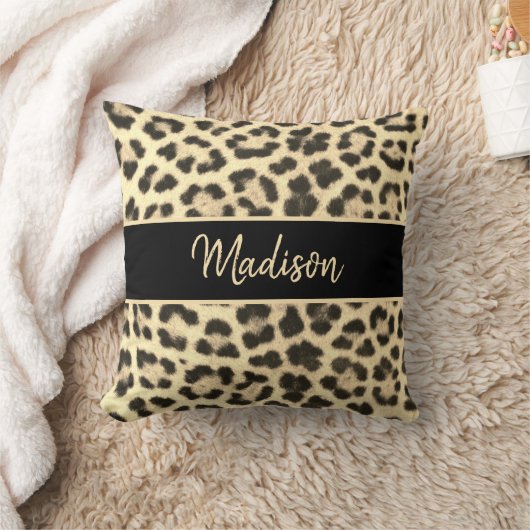 シックモダンヒョウ柄ベージュブラックパーソナライズされた クッション (ブランケット)