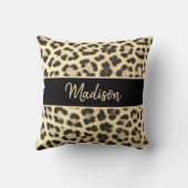 シックモダンヒョウ柄ベージュブラックパーソナライズされた クッション (裏面)