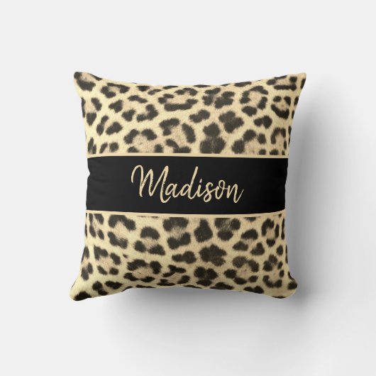 シックモダンヒョウ柄ベージュブラックパーソナライズされた クッション (裏面)