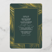 シックモダンビーチPalm & RSVP QRコード結婚の金ゴールド 箔招待状 (正面)
